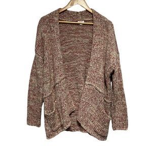 Pure Jill‎ Sweater Womens M Pink Chunky Wool Open Cardigan Long Sleeve Pockets